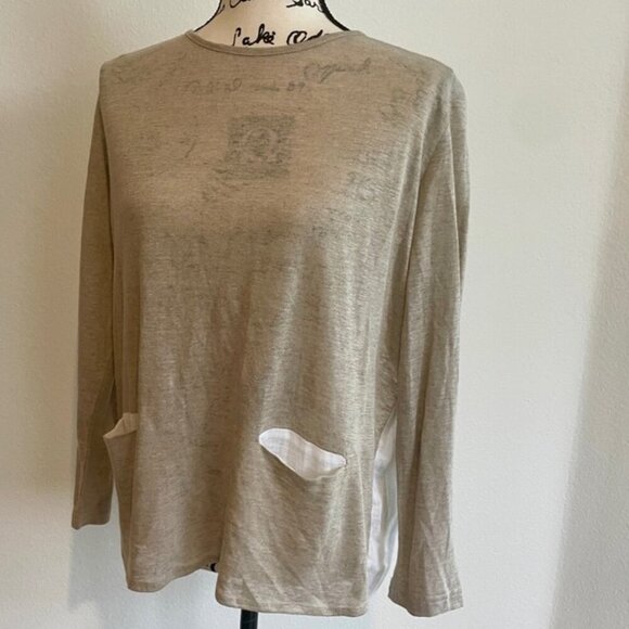 SARTORIAL SARACENA ANTHROPOLOGIE 100%LINEN BLOUSE SZ M TAN WHITE MADE IN ITALY - Picture 4 of 16